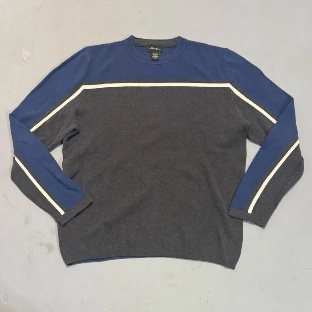Eddie-bauer Men's Grey and Blue Jumper